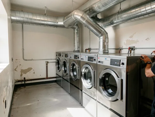 Trumbull Dryer Vent Cleaning team performing large-scale commercial dryer vent cleaning in Trumbull