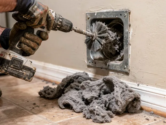 Certified Trumbull Dryer Vent Cleaning technician performing dryer vent cleaning in Trumbull