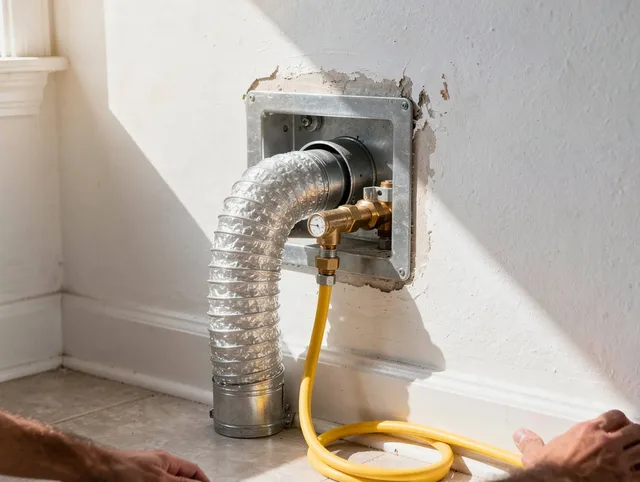 Trumbull Dryer Vent Cleaning certified technician performing specialized gas dryer vent cleaning in Trumbull